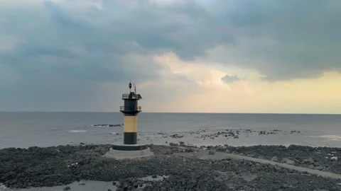 Orbiting Camera View of Sea from a Lighthouse, Udo-biyangdo, Udo, Jeju. Stock Footage 146067153