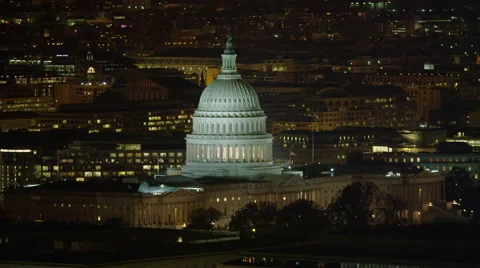 Orbiting the Capitol at night. Shot in 2011. Stock Footage 59197177