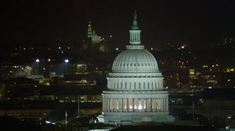 Orbiting the Capitol at night, traffic on Pennsylvania Avenue. Shot in 2011. Stock Footage 59196903