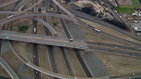 Orbiting complex I-40/I-25 interchange near Albuquerque. Shot in 2008. Stock Footage 59538563