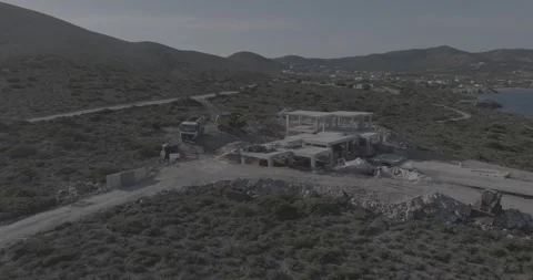 Orbiting the Desolate Beauty of Antiparos, Greece Establishing Stock Footage 254100388