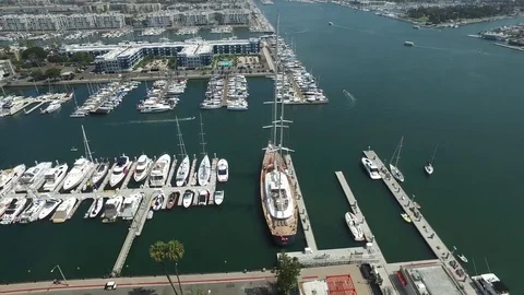 Orbiting drone shot of Marina del Rey, California boat harbor Stock Footage 70992301