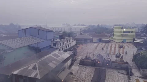 Orbiting Drone View of Early Morning Rice Processing at Khajanagar Mill Stock-Footage 346219221