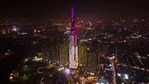 Orbiting drone view of the Landmark 81 skyscraper in Ho Chi Minh City (Saigon) Stock Footage 306576272