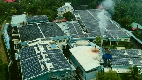Orbiting Factory Warehouse Complex With Solar Panels Stock Footage 248803217