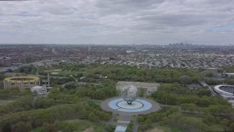 Orbiting the Flushing Meadows Globe from Above Stock Footage 75624861