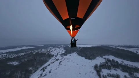Orbiting FPV Drone Shot of Hot Air Balloon Basket and Flames From Burner Stock Footage 195105478