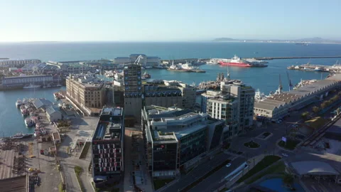 Orbiting the harbor district with boats in the background Stock Footage 169825760