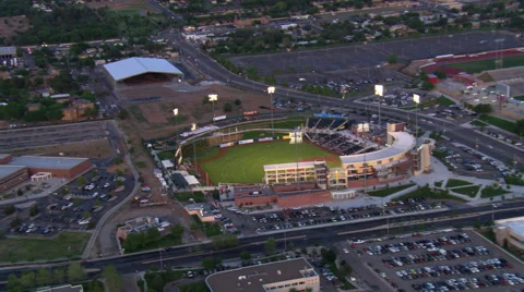 Orbiting Isotopes Stadium in Albuquerque before a night baseball game. Shot in Stock Footage