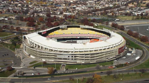 Orbiting Kennedy Memorial Stadium with downtown Washington DC in background. Stock Footage 59210241