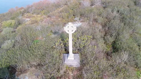 Orbiting A Large Celtic Cross On Partridge Island Stock Footage 336024605