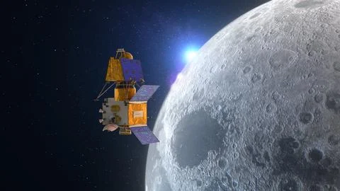 Orbiting lunar lander around the moon Illustration
