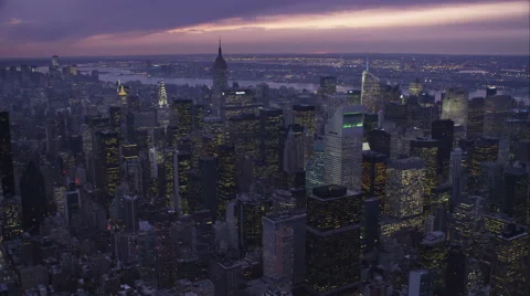 Orbiting Midtown Manhattan at dusk, looking west. Shot in November 2011. Stock Footage 59171279