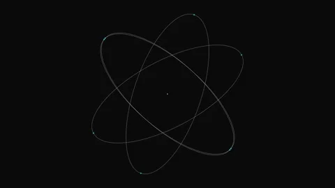 Orbiting Particles System Science Technology Loop Animation Background 库存影片 333955389
