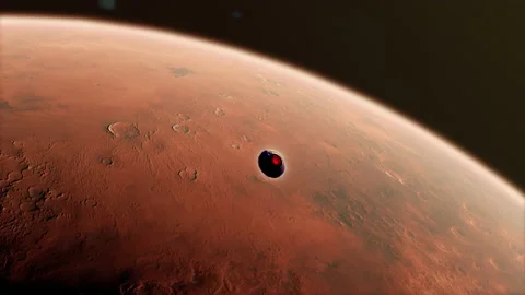 Orbiting the planet Mars, descent of the capsule to the surface of Mars. Stock Footage 140195681