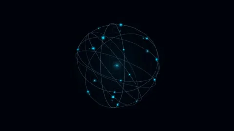 Orbiting Points Around a Sphere with Line Connections Technology Motion Stock Footage 333356414