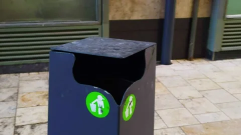 Orbiting a Public Trashcan in Budapest Stock Footage 139115980