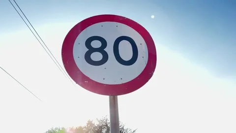 Orbiting Shot Of 80 Speed Limit Sign | Stock Video | Pond5