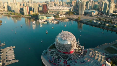 An orbiting shot from False Creek looking back at downtown Vancouver Stock Footage 284765540
