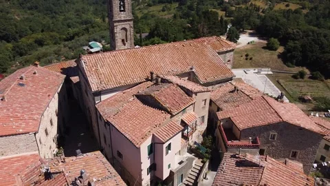 An orbiting shot of a Spanish town Stockbeeldmateriaal 308414083