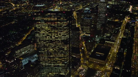 Orbiting a skyscraper in downtown Boston at night. Shot in November 2011. Stock Footage 59131054