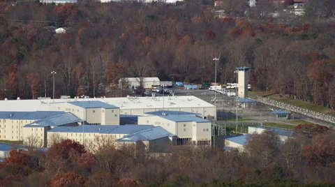 Orbiting South Woods Correctional Facility near Bridgeton, New Jersey. Shot in Stock Footage 59215727