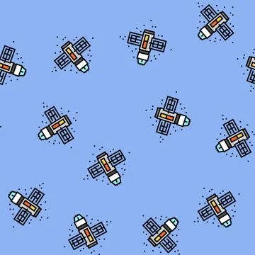 Orbiting spacecraft space exploration vector seamless pattern Stock Illustration
