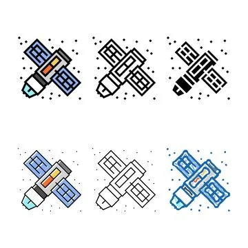Orbiting spacecraft space styleset exploration color icon vector Stock Illustration
