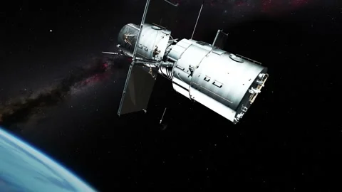 Orbiting telescope around earth Stock Footage 280060532