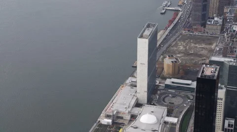 Orbiting the United Nations Building, New York City. Shot in 2011. Stock Footage 59169520