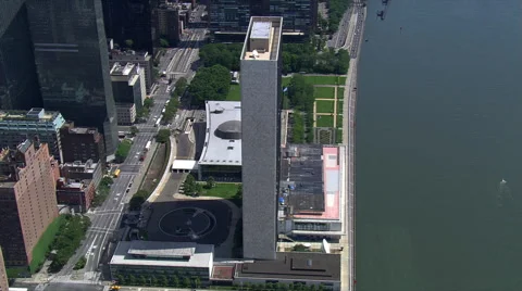 Orbiting United Nations Headquarters, NYC. Shot in 2006. Stock Footage 59522394