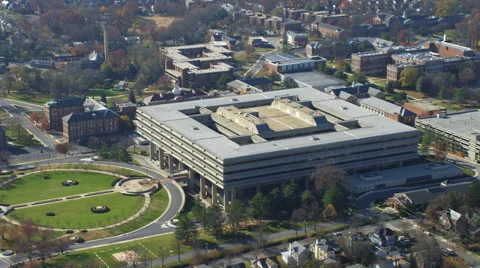 Orbiting Walter Reed Medical Center, Washington DC. Shot in 2011. Stock Footage 59209376