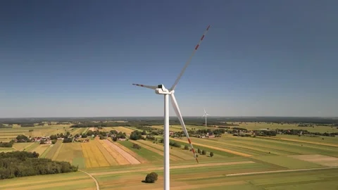 Orbiting Wind Turbine, Aerial Drone Shot, Poland Stock Footage 337724912