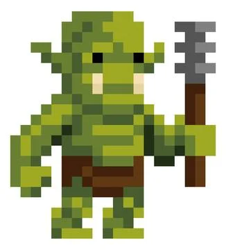 Orc Goblin Monster Pixel Art Cartoon Character Illustrazione stock