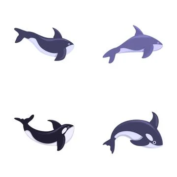Orca icons set cartoon vector. Little cartoon cute killer whale Illustrazione stock