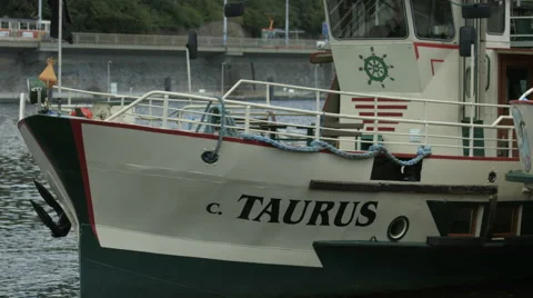 Orca Taurus boat on the riverside in Prague Stock Footage 55869672