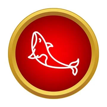 Orca whale icon in a red circle button Stock Illustration