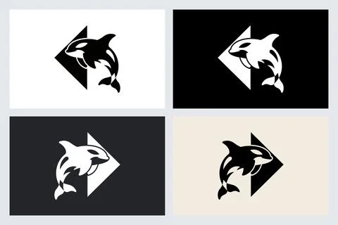 Orca Whale Logo Set Minimalist Vector Design Stock Illustration
