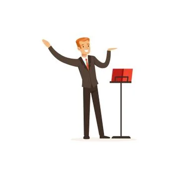 Orchestra conductor directing musical performance Stock Illustration
