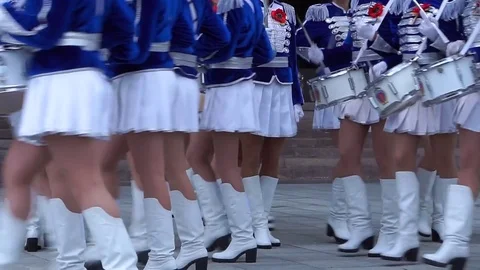 Orchestra of drummers in skirts. Stock Footage 76316790