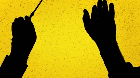 Orchestra leader hands silhouette bubbles yellow Видео 58202931