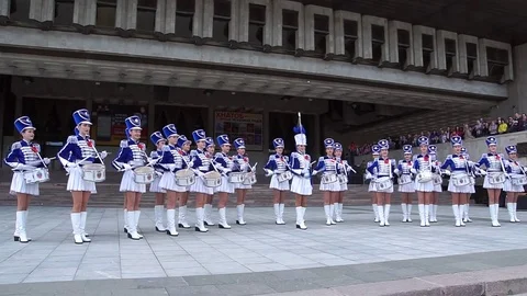Orchestra of marching drummers. Stock Footage 76316680