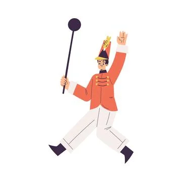 Orchestra with Marching Man Character in Red Uniform Vector Illustration Stock Illustration