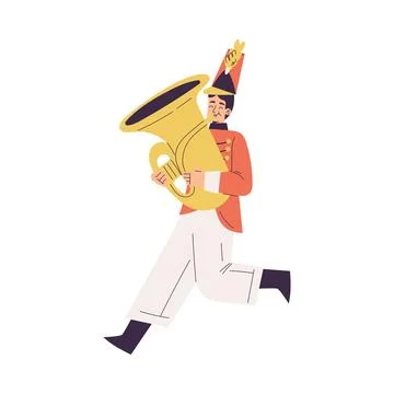 Orchestra with Marching Man Character in Red Uniform with Horn Vector 스톡 일러스트