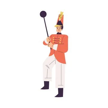 Orchestra with Marching Man Character in Red Uniform Vector Illustration Stock Illustration