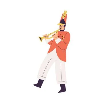 Orchestra with Marching Man Character in Red Uniform with Trumpet Vector Stockillustratie
