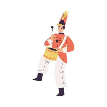 Orchestra with Marching Man Character in Red Uniform with Drum Vector イラスト素材