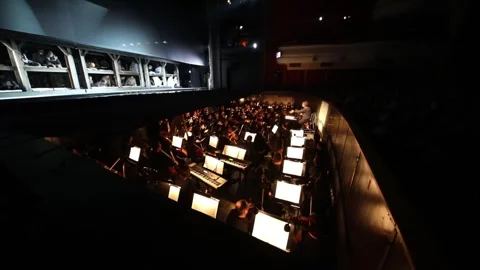 Orchestra pit, the light on the stage turns off Stock Footage 299649914