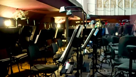 The orchestra pit without instruments and performers before the performance Stock Footage 196158097