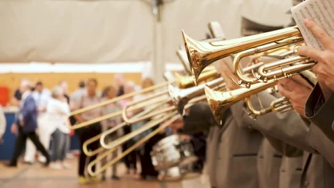 Orchestra Playing Brass Trombone in Public Concert. Stock Footage 317625983